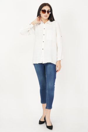 Linen Shirt Off White Raw Hem