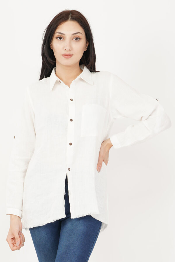 Linen Shirt Off White Raw Hem - Image 6