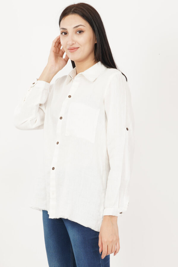Linen Shirt Off White Raw Hem - Image 5