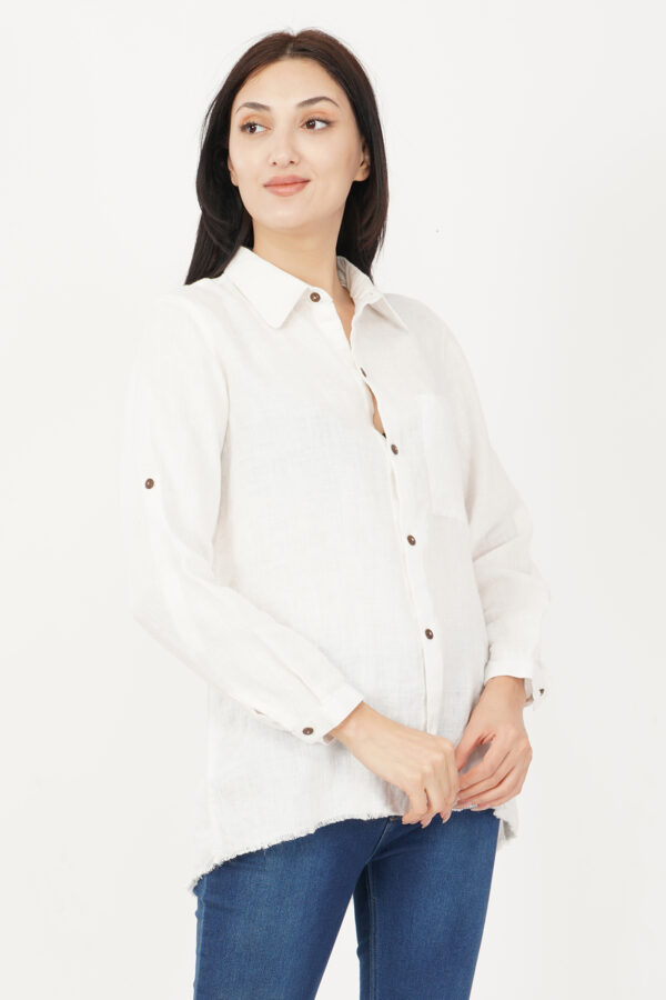 Linen Shirt Off White Raw Hem - Image 4