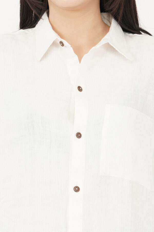 Linen Shirt Off White Raw Hem - Image 3