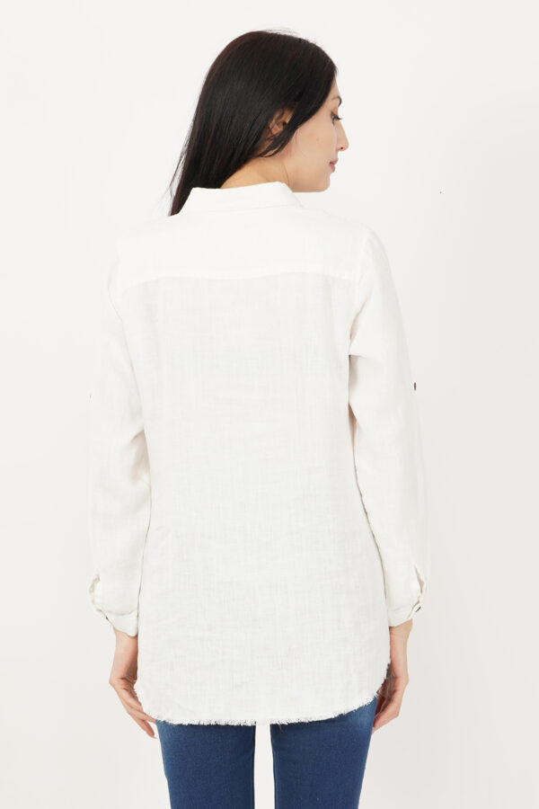 Linen Shirt Off White Raw Hem - Image 2