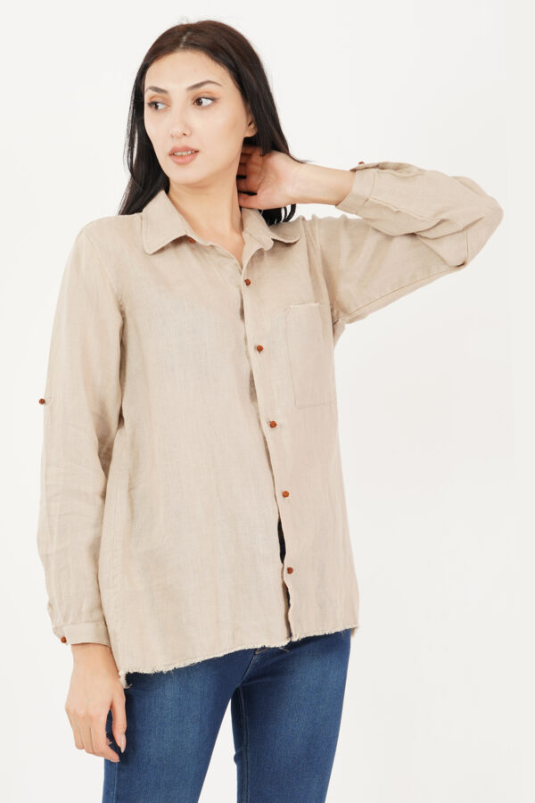 Linen Shirt Natural Raw Hem - Image 5