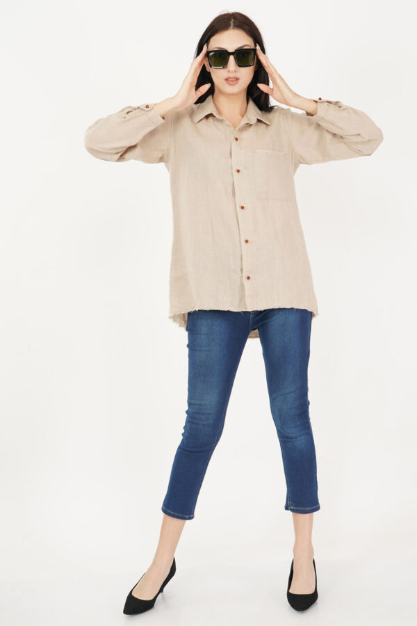 Linen Shirt Natural Raw Hem - Image 3